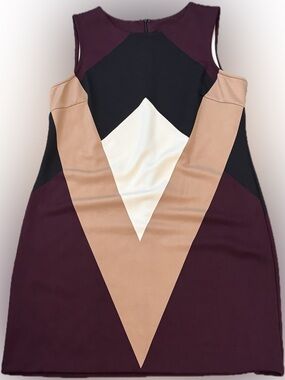 Worthington LP Colorblock Sleeveless Shift Dress in Burgundy, Black, & Ivory